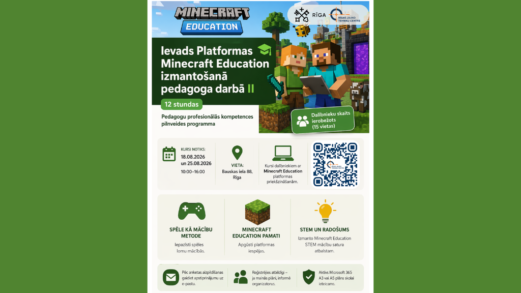 “Ievads Platformas Minecraft Education izmantošanā pedagoga darbā II”
