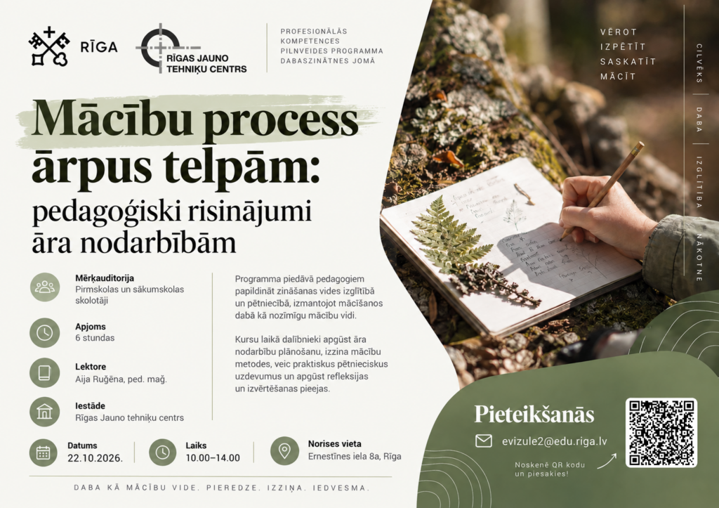 Mācīties ārpus klases: kursi skolotājiem par āra nodarbību plānošanu
