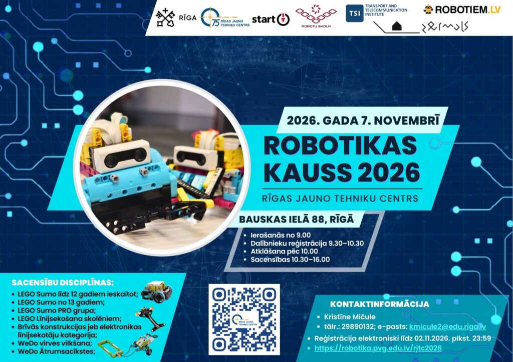 Aicinām piedalīties Rīgas Jauno tehniķu centra Robotikas kausā 2026!