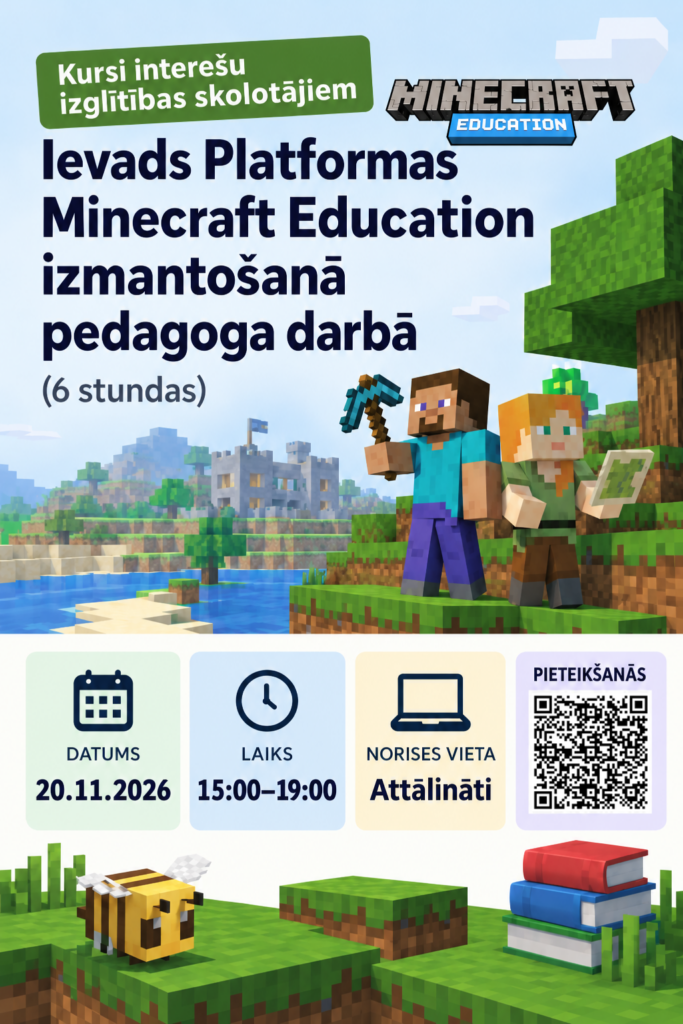 Minecraft Education – attālināti kursi interešu izglītības skolotājiem!